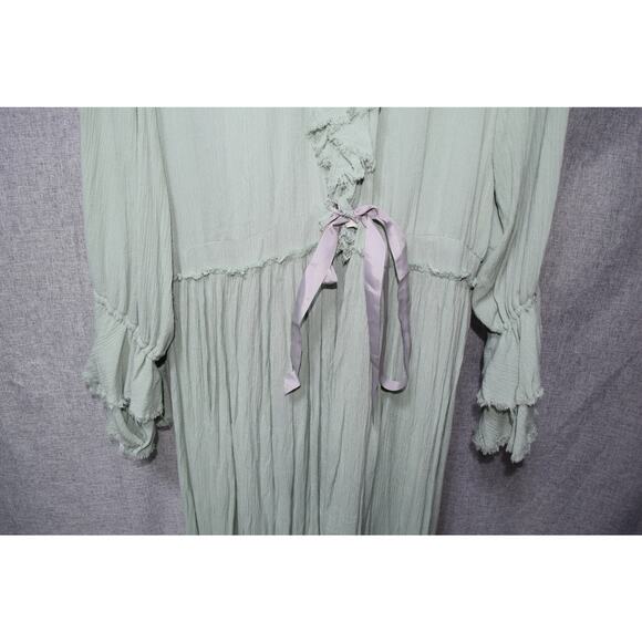 Free People Sage Green Ruffle Midi Dress Womens L - Picture 3 of 4